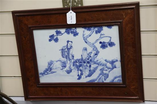 A Chinese blue and white plaque, 20th century, overall size 42 x 54cm